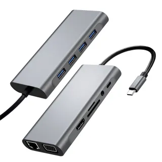 Type C Hub 11 in 1 Multiport Docking Station HDMI VGA USB 3 point 0 RJ45 LAN SD TF Card Reader for Laptop and MacBook